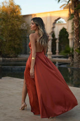 Orange A Line Prom Dress Cap Sleeve One Shoulder Satin Formal Dress