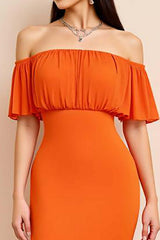 Orange Formal Dress Off The Shoulder Sheath Long Wedding Guest Dress