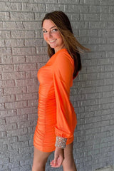 Orange Homecoming Dress Ruched Tight Cocktail Dress