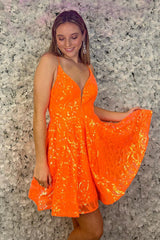 Orange Homecoming Dresses Sequined A Line Short Cocktail Dresses