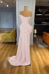 Orange Mermaid Prom Dress Sleeveless Strapless Formal Dress With Beadings and Rhinestones