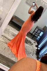 Orange Prom Dress Beaded Mermaid Long Evening Dress