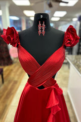 Orange Prom Dress Ruffled Satin Hollow Out Long Evening Dress