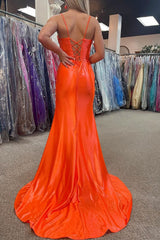 Orange Prom Dress Sheath Long Evening Dress with Slit