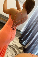 Orange Prom Dress Spaghetti Straps Black Prom Dressless Mermaid Evening Dress