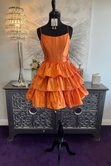 Orange Ruffled A Line Homecoming Dresses Short Corset Cocktail Dresses With Bow