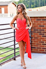 Orange Sweetheart Ruched Tight Homecoming Dresses Short Cocktail Dresses With Side Cape