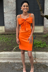 Orange Tight Homecoming Dresses Satin Short Cocktail Dresses With Bow