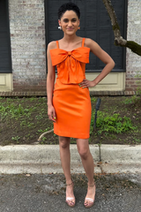 Orange Tight Homecoming Dresses Satin Short Cocktail Dresses With Bow