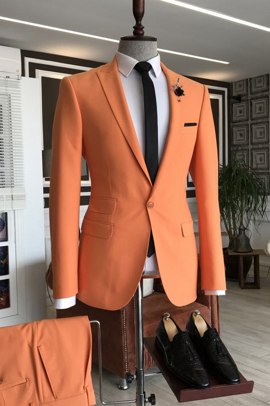 Orange Two Piece Peaked Lapel Prom Suit