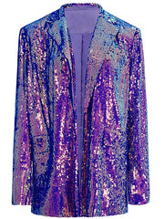 Oversized Longline Prom Blazer For Women In Sparkly Purple Sequins