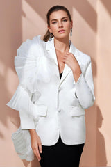 Party Blazer For Women Featuring A Notched Lapel And Two Buttons With Floral Detail