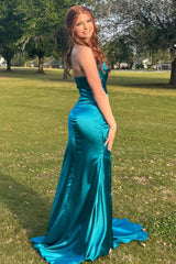 Peacock Green Prom Dress Sheath Sweetheart Long Evening Dress with Split Front