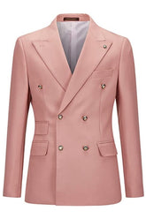 Pink Double Breasted Peaked Lapel Prom Suit for Men