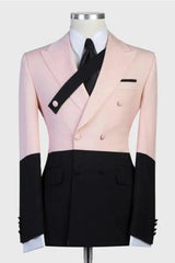 Pink Double Breasted Peaked Lapel Prom Suit