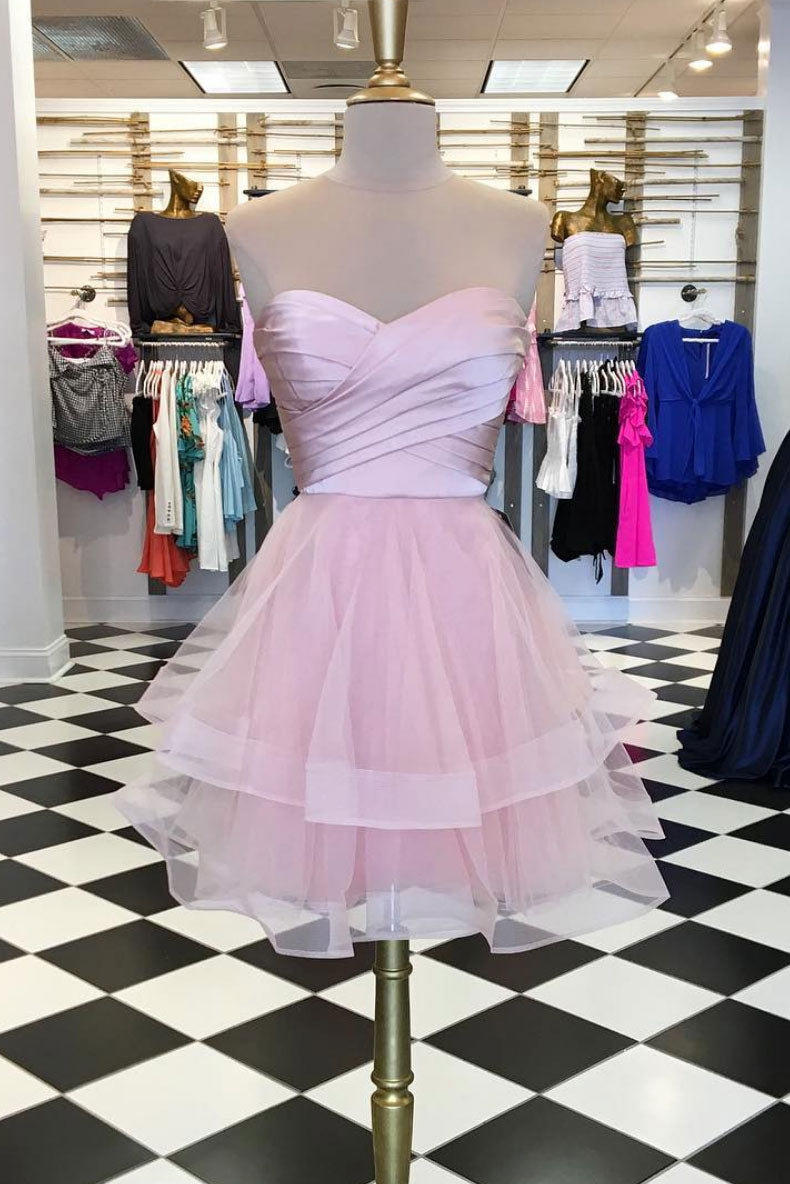 Pink Homecoming Dress Cute Tulle Short Party Cocktail Dress