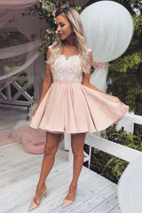 Pink Homecoming Dress Lace Satin Short Party Cocktail Dress