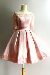 Pink Homecoming Dress Lace Short Party Cocktail Dress