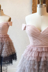 Pink Homecoming Dress Off the Shoulder Tulle Short Prom Dress