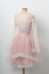Pink Homecoming Dress Round Neck Tulle Lace Short Party Cocktail Dress