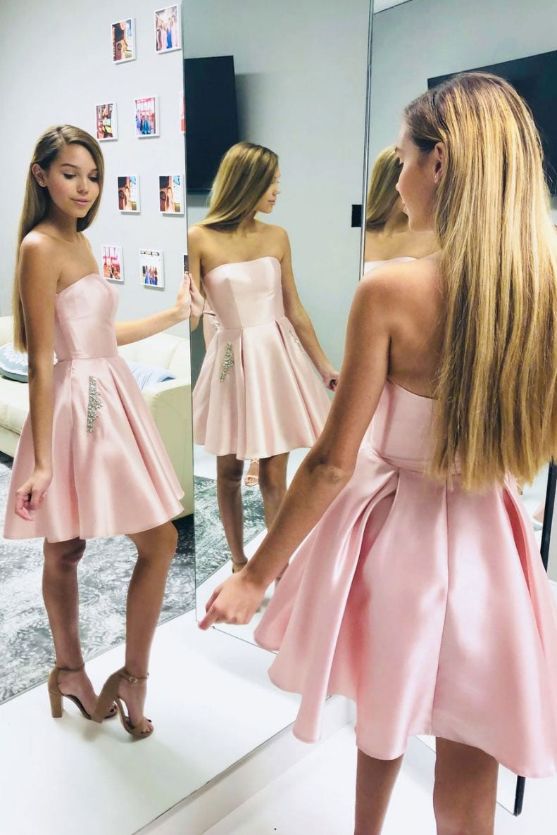 Pink Homecoming Dress Satin Short Party Cocktail Dress