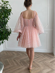 Pink Homecoming Dress Sweetheart Neck Tulle Short Party Cocktail Dress