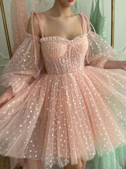 Pink Homecoming Dress Sweetheart Neck Tulle Short Party Cocktail Dress