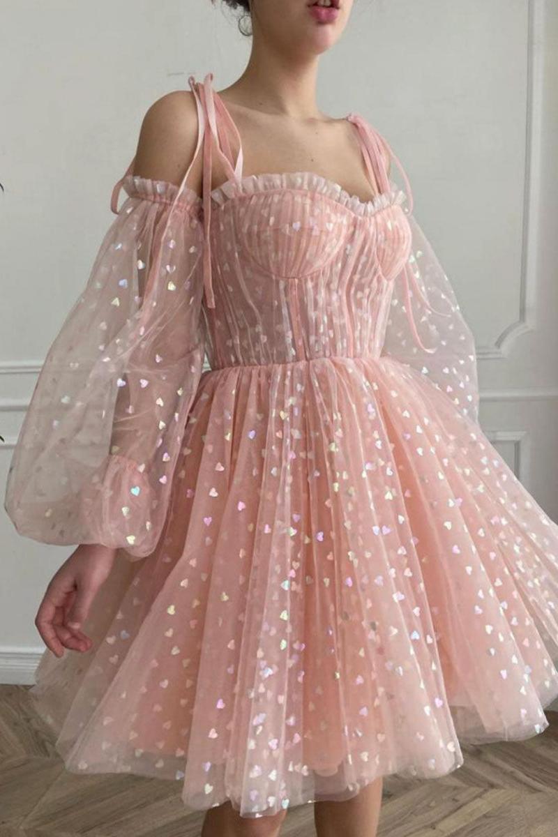 Pink Homecoming Dress Sweetheart Neck Tulle Short Party Cocktail Dress