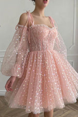 Pink Homecoming Dress Sweetheart Neck Tulle Short Party Cocktail Dress