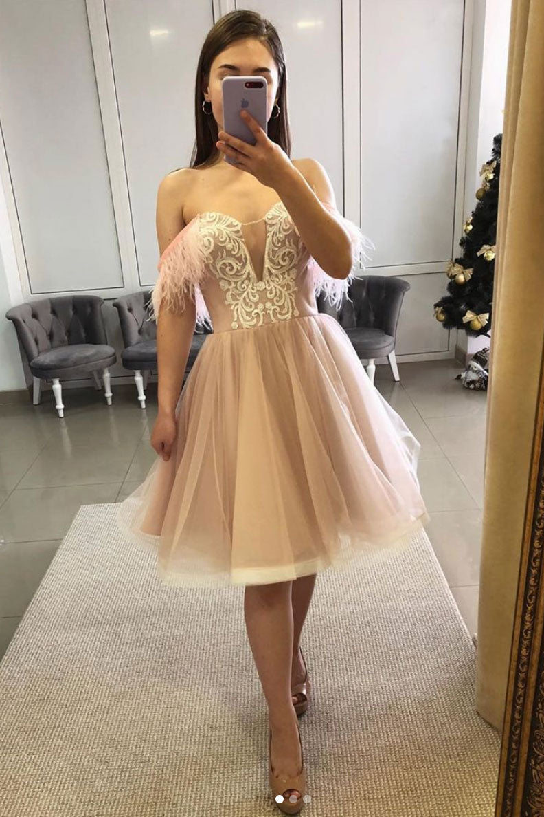 Pink Homecoming Dress Sweetheart Tulle Lace Short Party Cocktail Dress