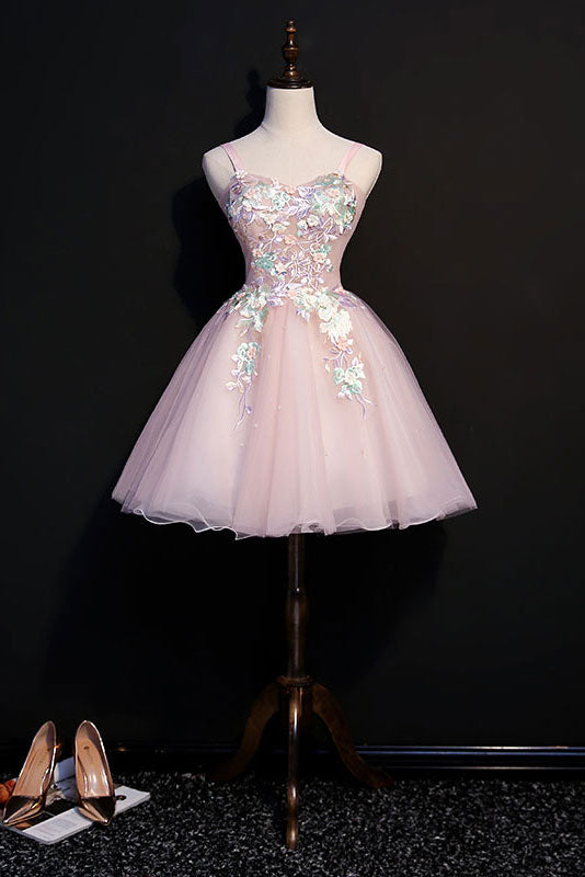 Pink Homecoming Dress Sweetheart Tulle Lace Short Party Cocktail Dress