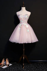 Pink Homecoming Dress Sweetheart Tulle Lace Short Party Cocktail Dress