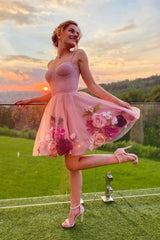 Pink Homecoming Dress Sweetheart Tulle Short Party Cocktail Dress