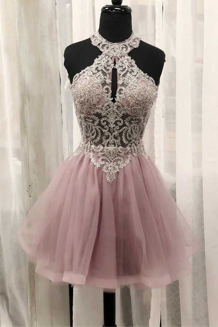 Pink Homecoming Dress Tulle Lace Short Party Cocktail Dress