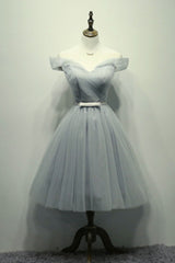 Pink Homecoming Dress Tulle Off Shoulder Short Party Cocktail Dress