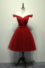 Pink Homecoming Dress Tulle Off Shoulder Short Party Cocktail Dress