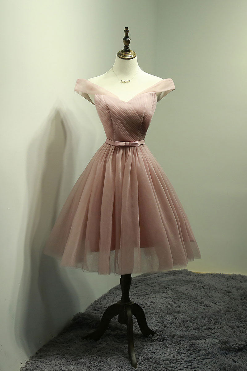 Pink Homecoming Dress Tulle Off Shoulder Short Party Cocktail Dress