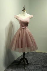 Pink Homecoming Dress Tulle Off Shoulder Short Party Cocktail Dress
