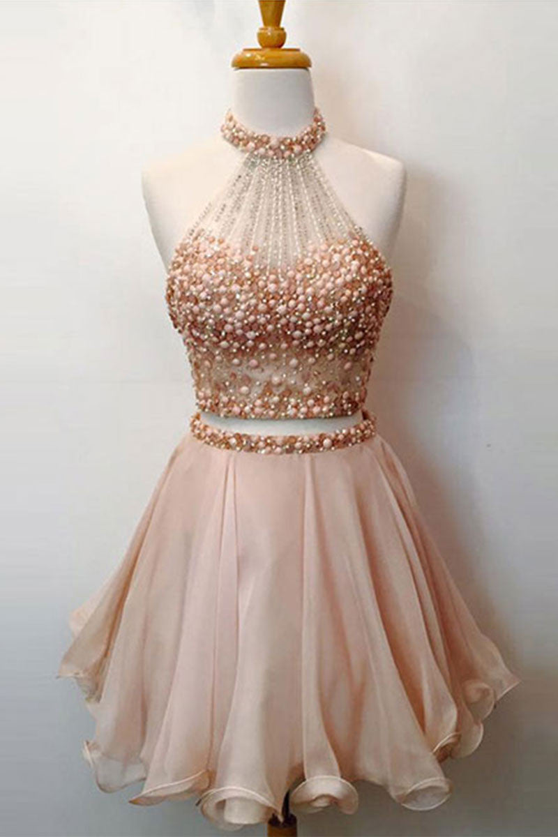 Pink Homecoming Dress Two Piece Cute Short Party Cocktail Dress