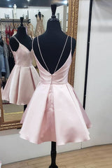 Pink Homecoming Dress V Neck Short Party Cocktail Dress