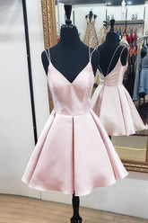 Pink Homecoming Dress V Neck Short Party Cocktail Dress