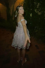 Pink Homecoming Dresses A-Line Off the Shoulder Tiered Short Cocktail Dresses