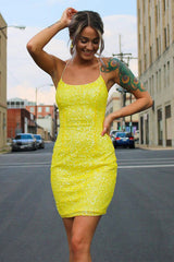 Pink Homecoming Dresses Tight Yellow Homecoming Dresses Sequin Cocktail Dresses