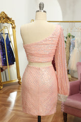 Pink Homecoming Dresses Two Piece Sequin Cocktail Dresses