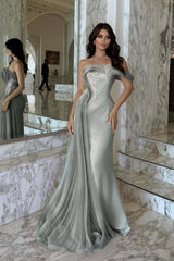 Pink Mermaid Prom Dress Cap Sleeve One Shoulder Formal Dress With Beadings and Rhinestones