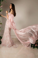 Pink Mermaid Prom Dress Cap Sleeve Sweetheart Sequined Formal Dress