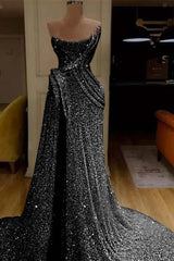 Pink Mermaid Prom Dress Sleeveless Strapless Formal Dress