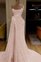 Pink Mermaid Prom Dress Sleeveless Strapless Formal Dress