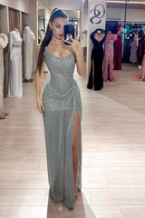 Pink Mermaid Prom Dress Sleeveless Strapless Formal Dress With Sequins