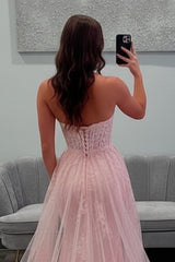 Dressystars Pink Mermaid Sweetheart Lace Prom Dress With Tulle Train Formal Evening Gown